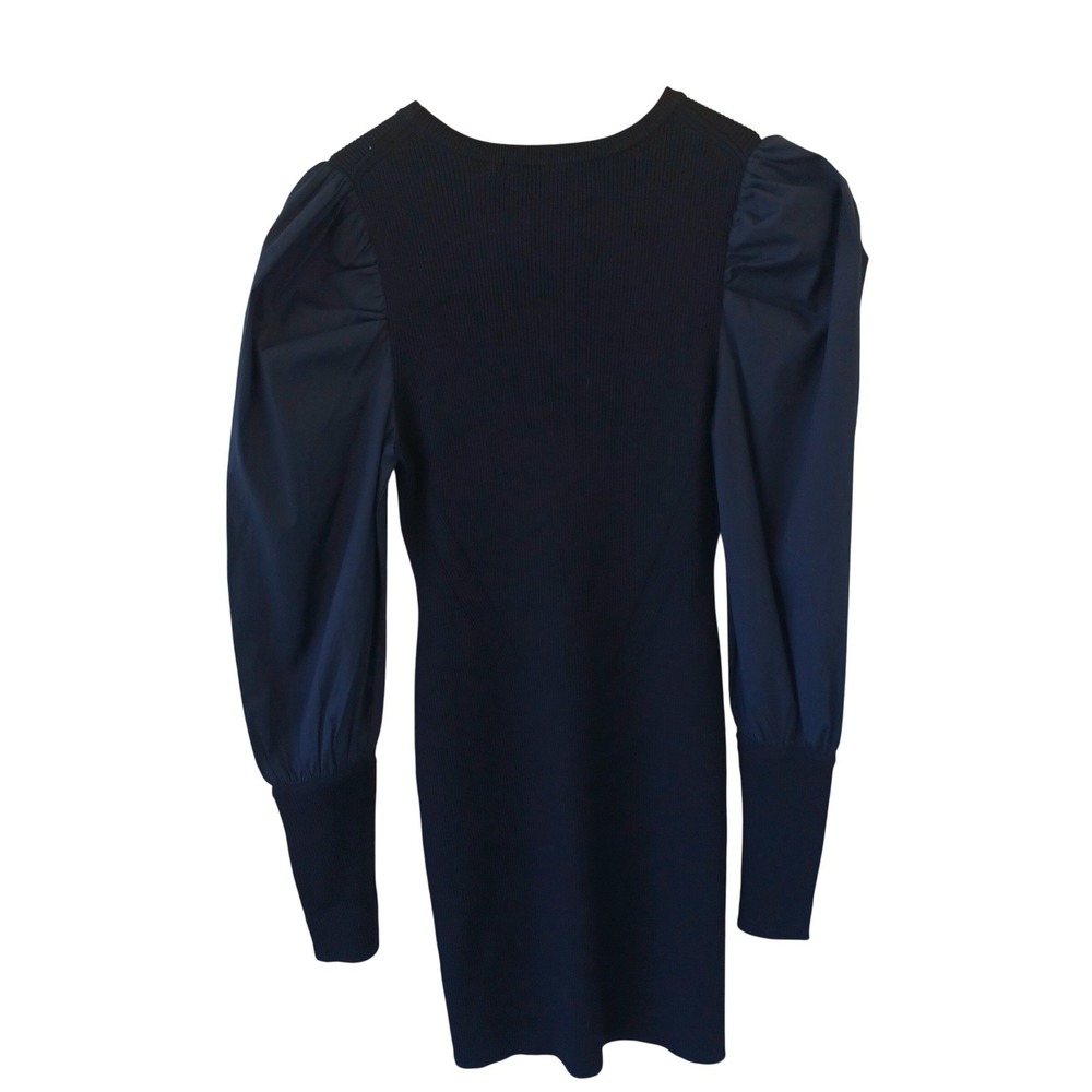 Veronica Beard Wilkin Knit Dress Black Puff Sleeve Mixed Media Mini M NEW - Picture 6 of 12